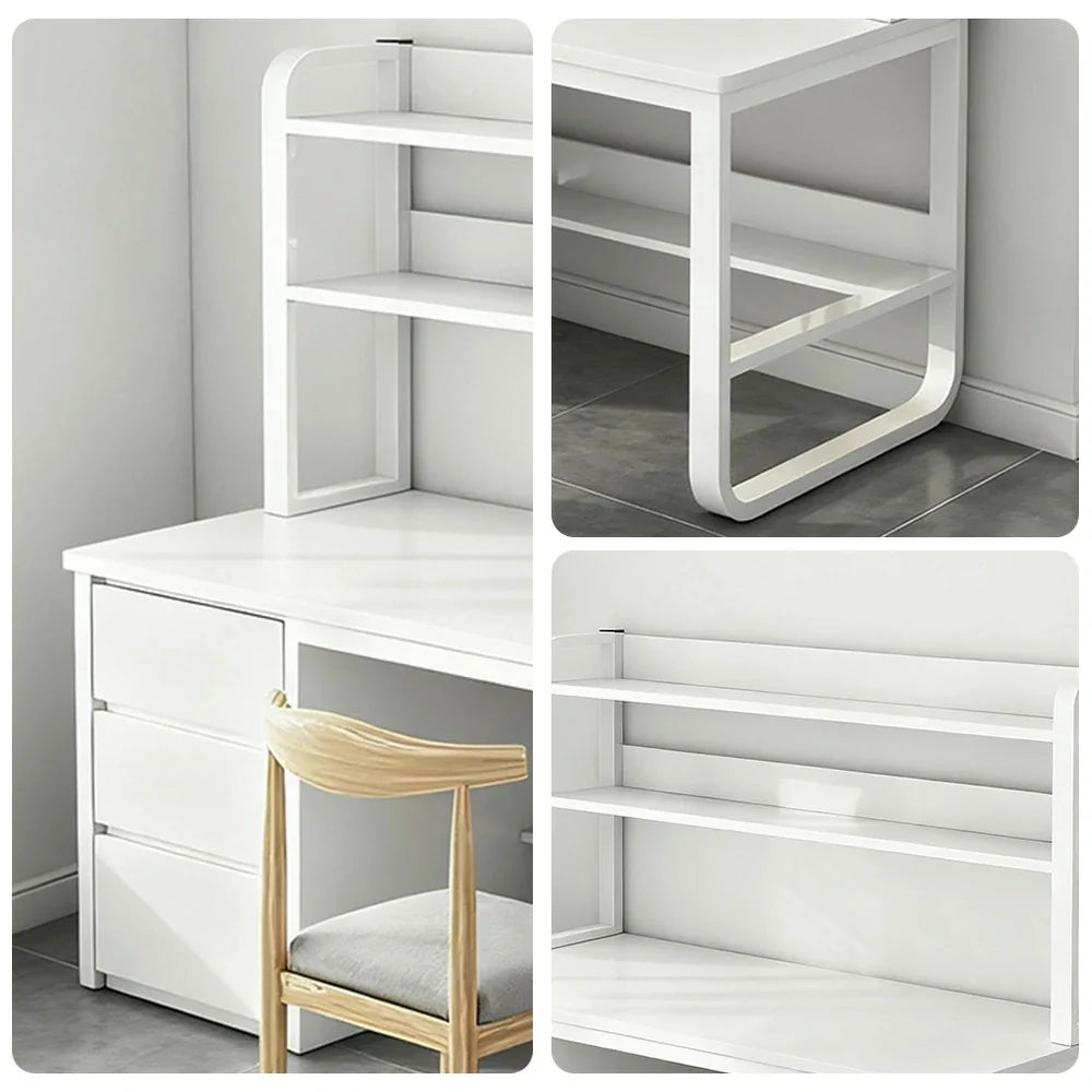 LIVARA Bookshelf Chair Design, Steel Set Office Frame 100/120/140cm Desk Thickened Space-Saving - Panels, 2-in-1 and White