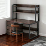 LIVARA Bookshelf Office Steel Space-Saving Panels, and 2-in-1 - Desk Design, Frame 100/120/140cm Set Chair Thickened Walunt