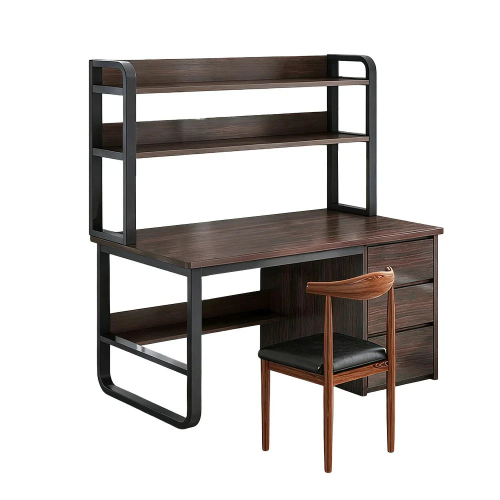 LIVARA Bookshelf Office Steel Space-Saving Panels, and 2-in-1 - Desk Design, Frame 100/120/140cm Set Chair Thickened Walunt