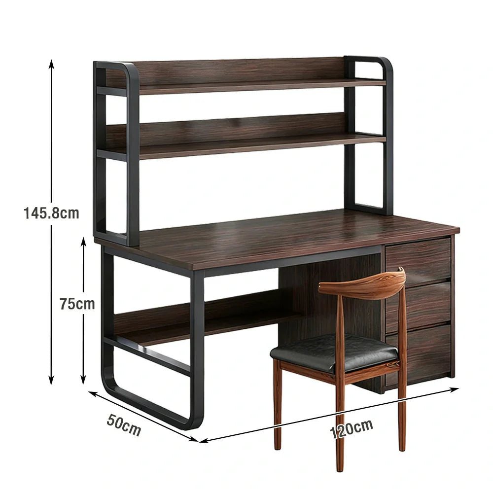 LIVARA Bookshelf Office Steel Space-Saving Panels, and 2-in-1 - Desk Design, Frame 100/120/140cm Set Chair Thickened Walunt