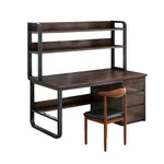 LIVARA Bookshelf Office Steel Space-Saving Panels, and 2-in-1 - Desk Design, Frame 100/120/140cm Set Chair Thickened Walunt