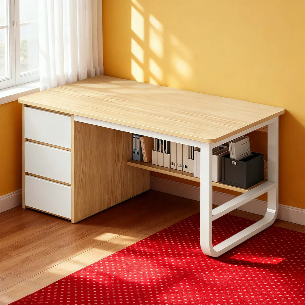 LIVARA Office Desk U-Legs, Panels, Design, Space-Saving Stable Thickened Edge - Rounded 100/120/140cm Wood