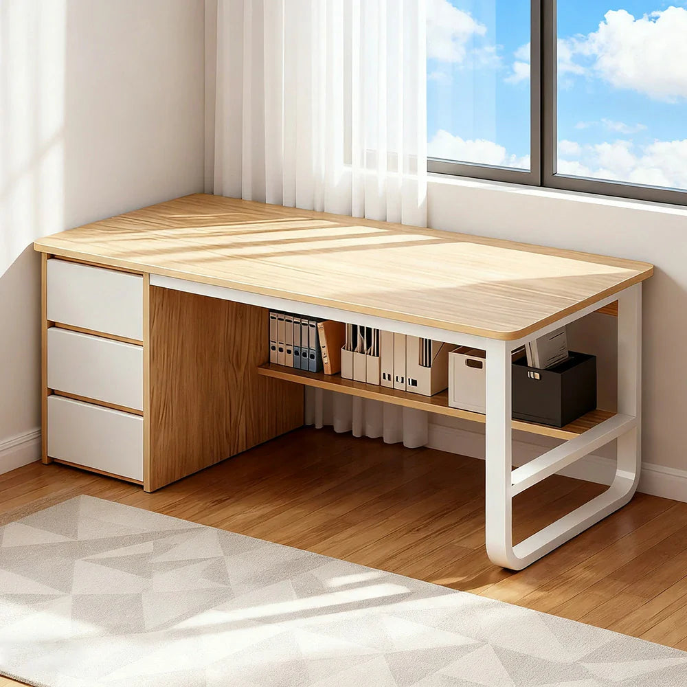 LIVARA Office Desk U-Legs, Panels, Design, Space-Saving Stable Thickened Edge - Rounded 100/120/140cm Wood