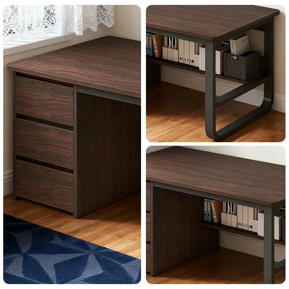 LIVARA Office Stable Space-Saving 100/120/140cm Design, Thickened Panels, Rounded Desk Edge U-Legs, - Walnut