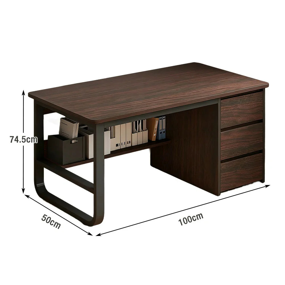 LIVARA Office Stable Space-Saving 100/120/140cm Design, Thickened Panels, Rounded Desk Edge U-Legs, - Walnut