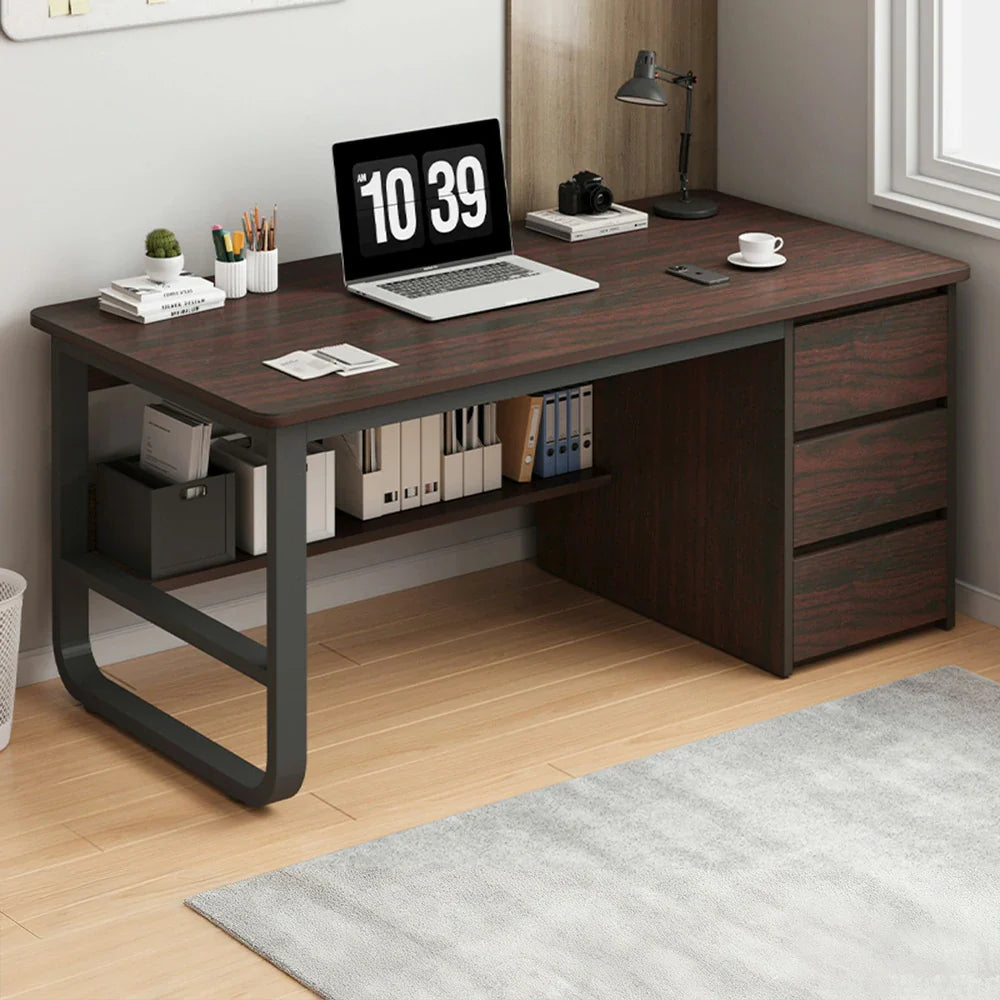 LIVARA Office Stable Space-Saving 100/120/140cm Design, Thickened Panels, Rounded Desk Edge U-Legs, - Walnut