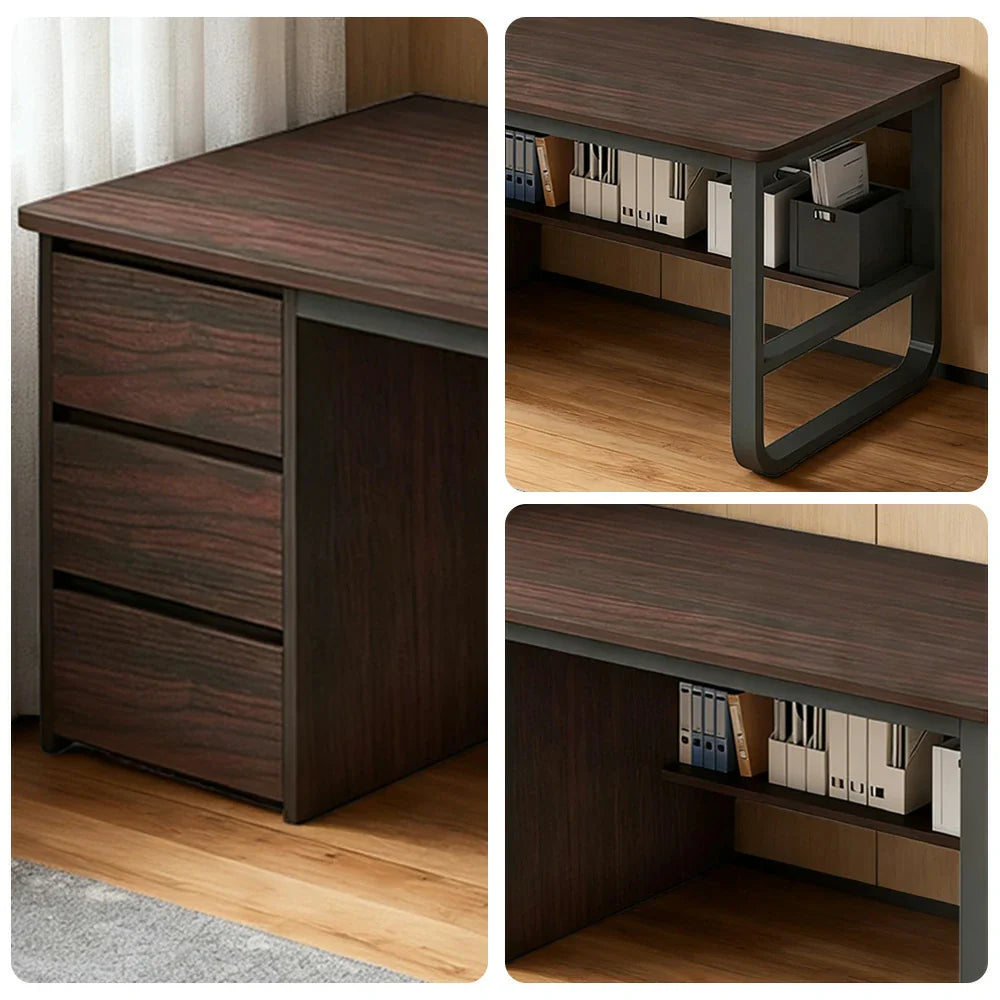 LIVARA Office Stable Space-Saving 100/120/140cm Design, Thickened Panels, Rounded Desk Edge U-Legs, - Walnut