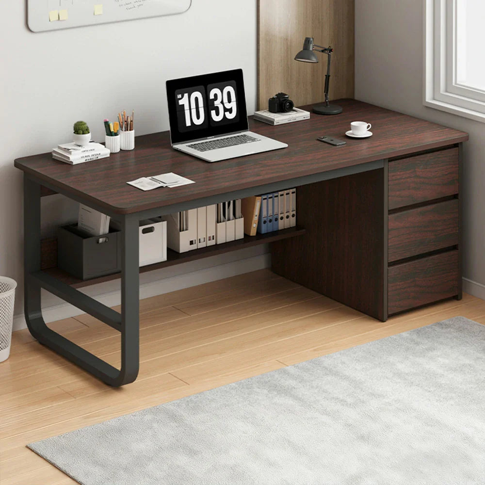 LIVARA Office Stable Space-Saving 100/120/140cm Design, Thickened Panels, Rounded Desk Edge U-Legs, - Walnut