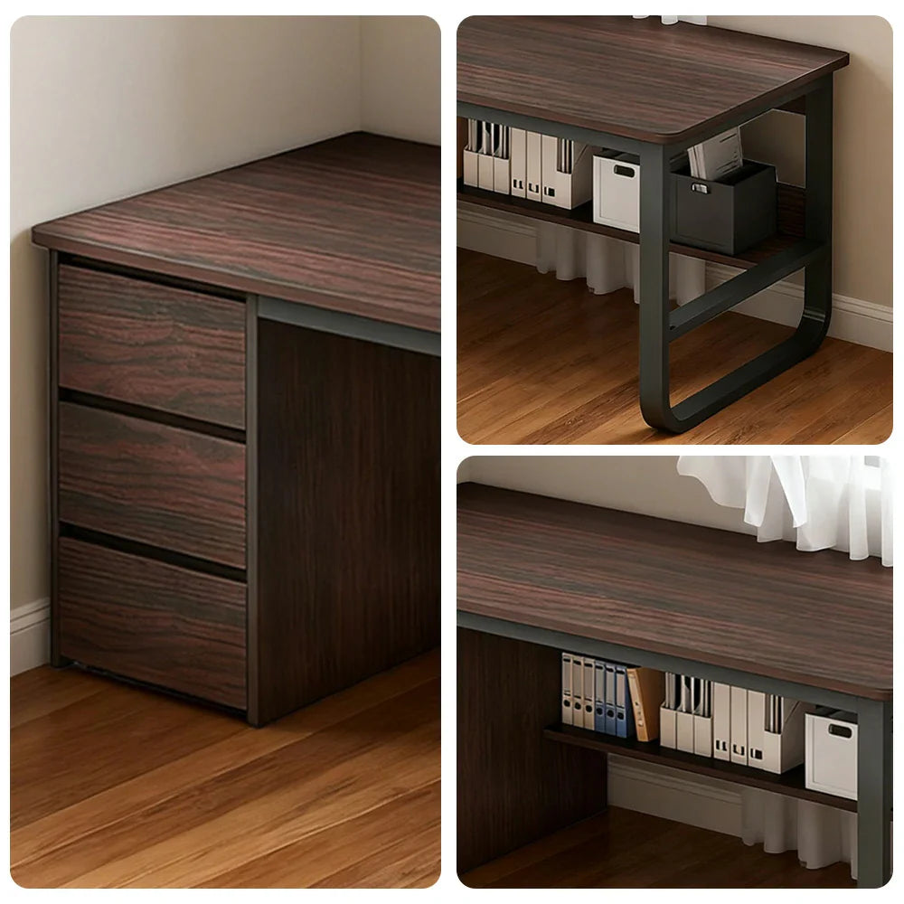 LIVARA Office Stable Space-Saving 100/120/140cm Design, Thickened Panels, Rounded Desk Edge U-Legs, - Walnut