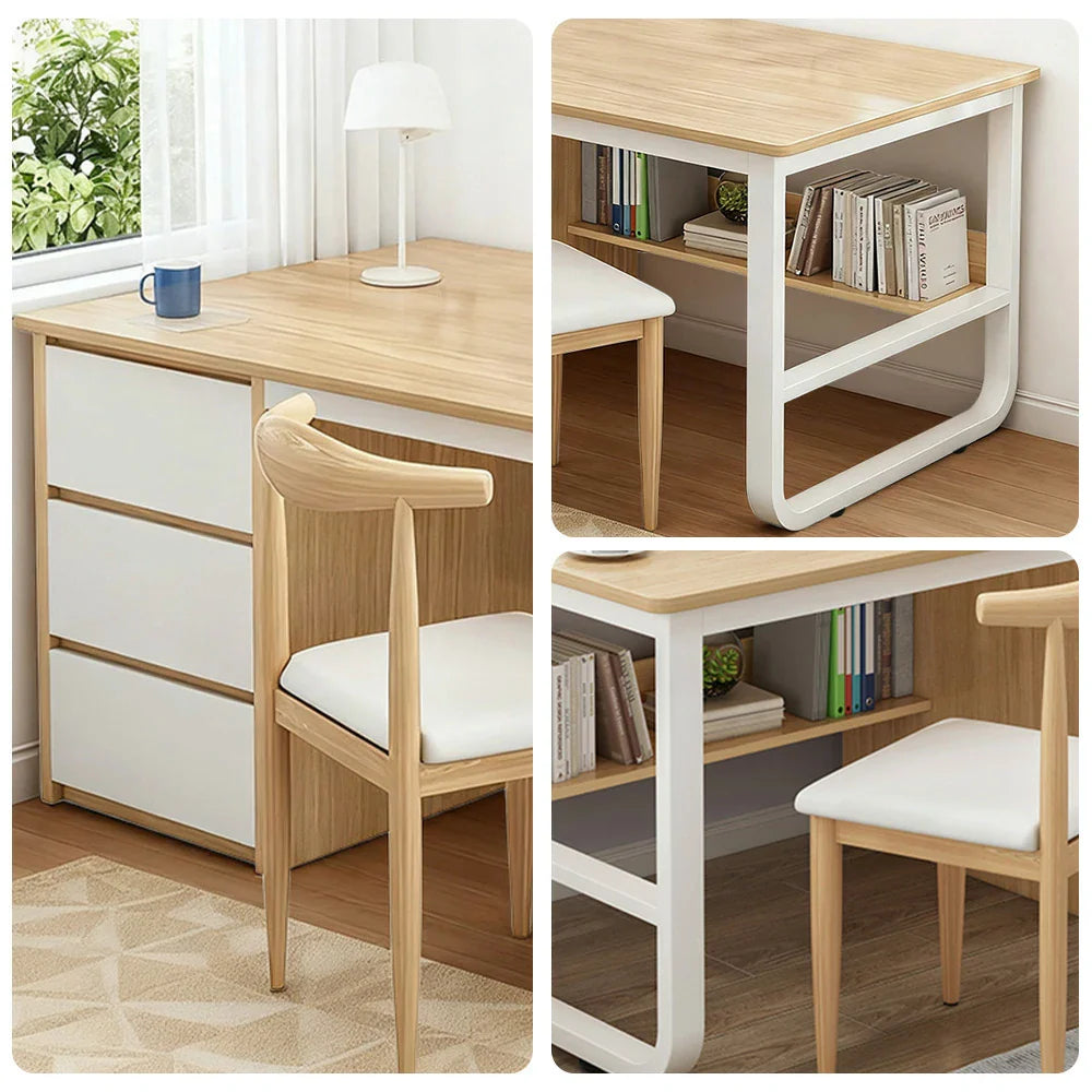 LIVARA Office Panels, U-Legs, Design, Stable Space-Saving 100/120/140cm Chair Set - and Desk Thickened Rounded Edge Wood