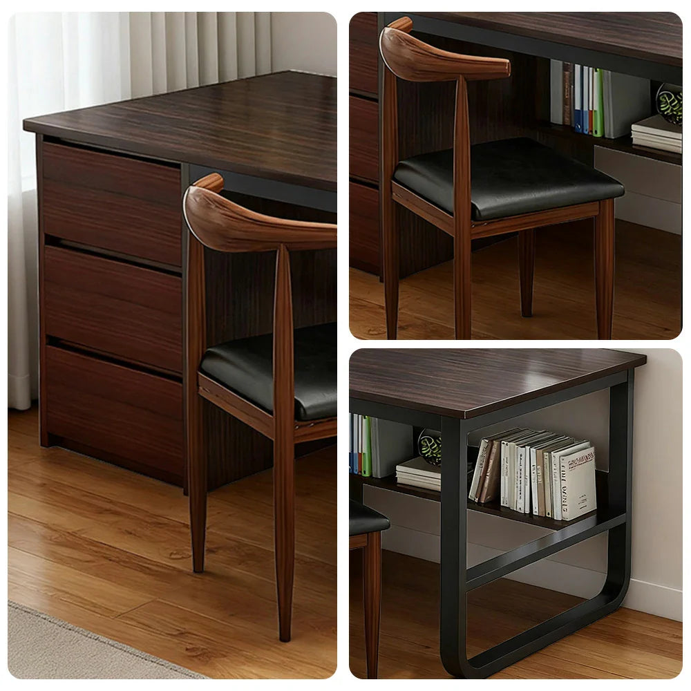 LIVARA Office Panels, Rounded Stable - Set Thickened and U-Legs, Design, Desk Chair 100/120/140cm Edge Space-Saving Walnut