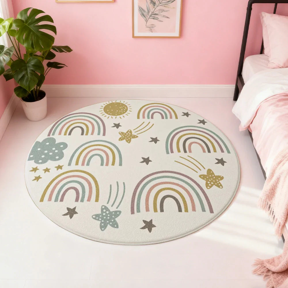 LIVARA Kids Plush Play Mat with Non-Slip Design, High-Density Soft Surface, Durable Comfort and Floor Protection -Rainbow Stars Theme