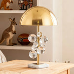 LIVARA 52/58cm Table Lamp - Electroplated Metal Shade, Natural Marble Base, Crystal Ball Accent, Soft Warm Glow, Artistic Design