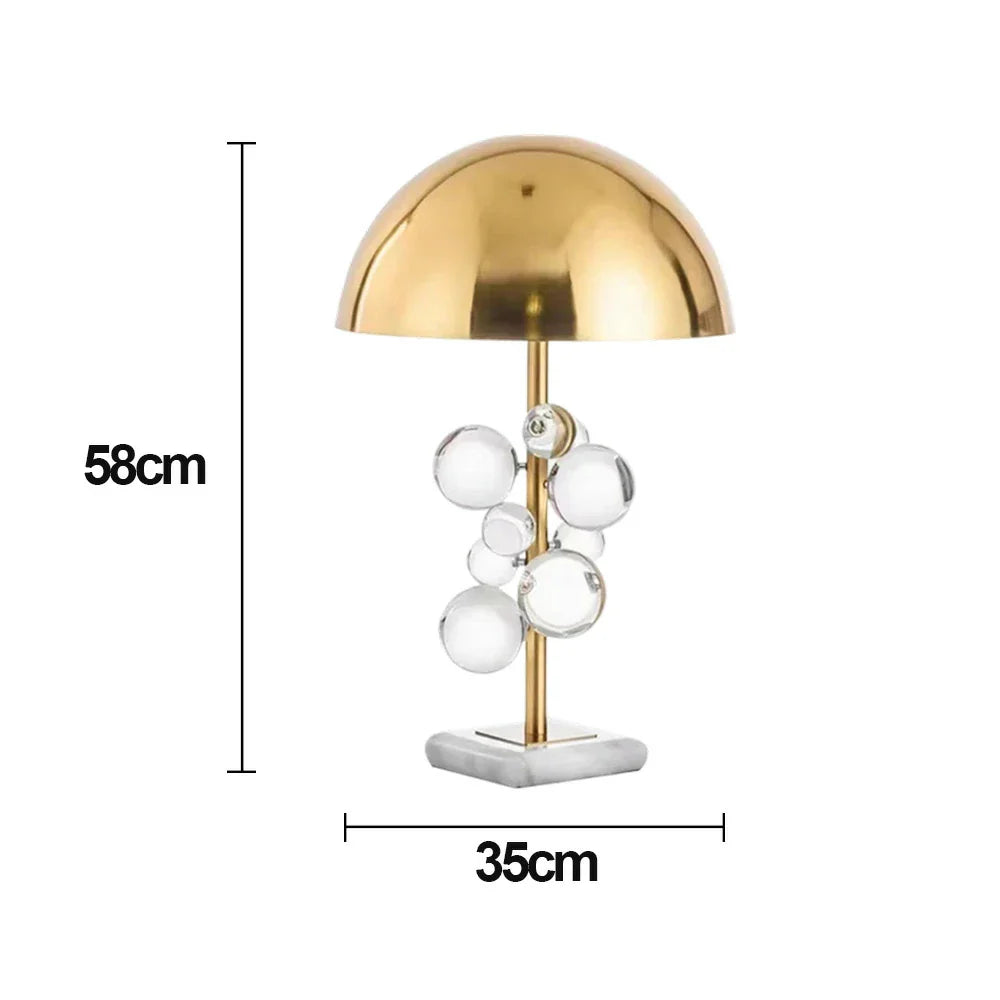 LIVARA 52/58cm Table Lamp - Electroplated Metal Shade, Natural Marble Base, Crystal Ball Accent, Soft Warm Glow, Artistic Design