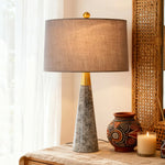 LIVARA Table Lamp - Creative Design, Soft Fabric Shade, Natural Marble Base, E27 Socket - Grey