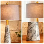 LIVARA Table Lamp - Creative Design, Soft Fabric Shade, Natural Marble Base, E27 Socket - Grey