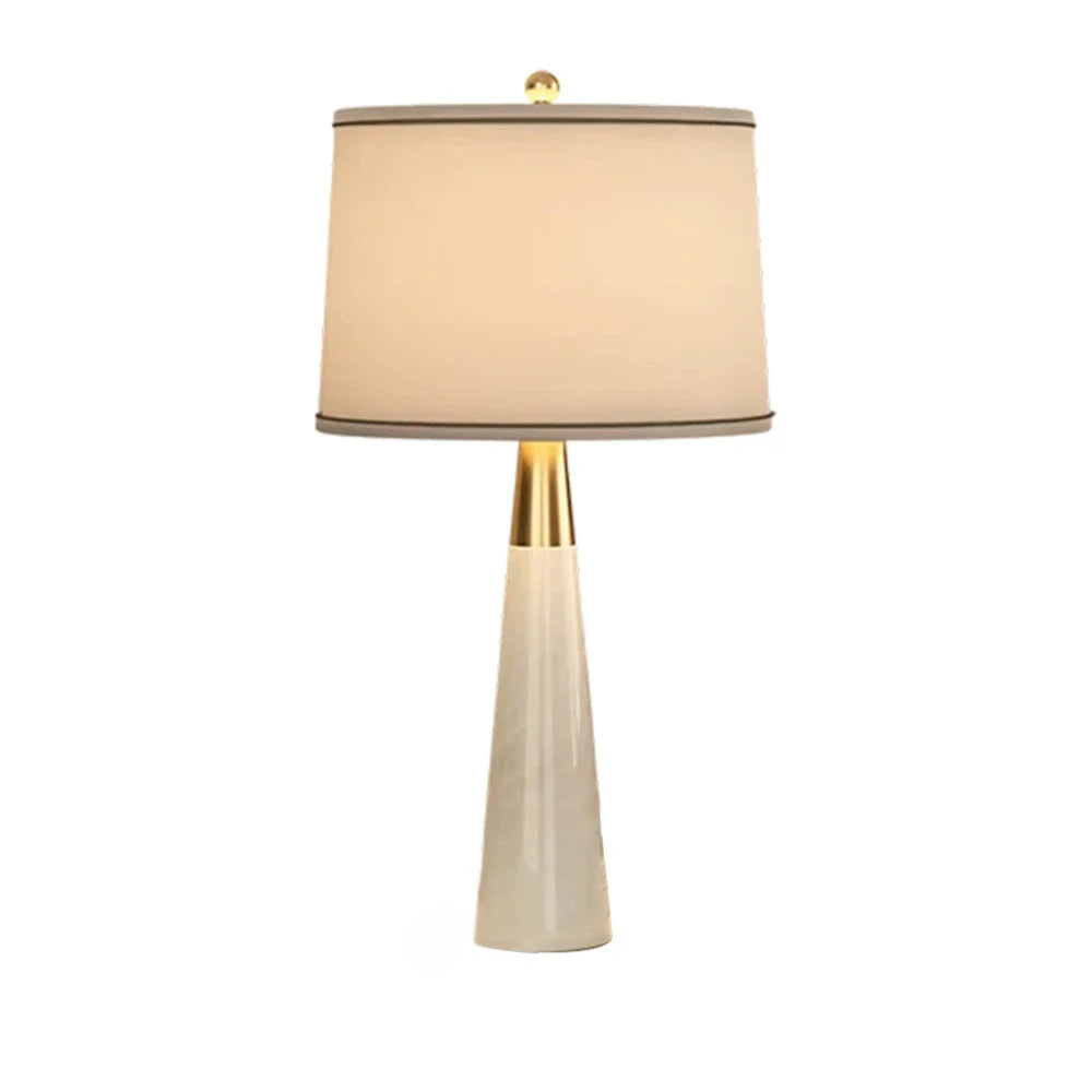 LIVARA Table Lamp - Creative Design, Soft Fabric Shade, Natural Marble Base, E27 Socket - White