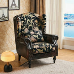 LIVARA Vintage Floral Wingback Armchair with Optional Matching Sofa Stool Chenille Cushion Fabric Frame Trim Black Pine PU High-Resilience Oil-Wax Solid Floral