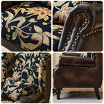 LIVARA Vintage Floral Wingback Armchair with Optional Matching Sofa Stool Chenille Cushion Fabric Frame Trim Black Pine PU High-Resilience Oil-Wax Solid Floral