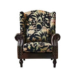 LIVARA Vintage Floral Wingback Armchair with Optional Matching Sofa Stool Chenille Cushion Fabric Frame Trim Black Pine PU High-Resilience Oil-Wax Solid Floral