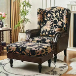 LIVARA Vintage Floral Wingback Armchair with Optional Matching Sofa Stool Chenille Cushion Fabric Frame Trim Black Pine PU High-Resilience Oil-Wax Solid Floral