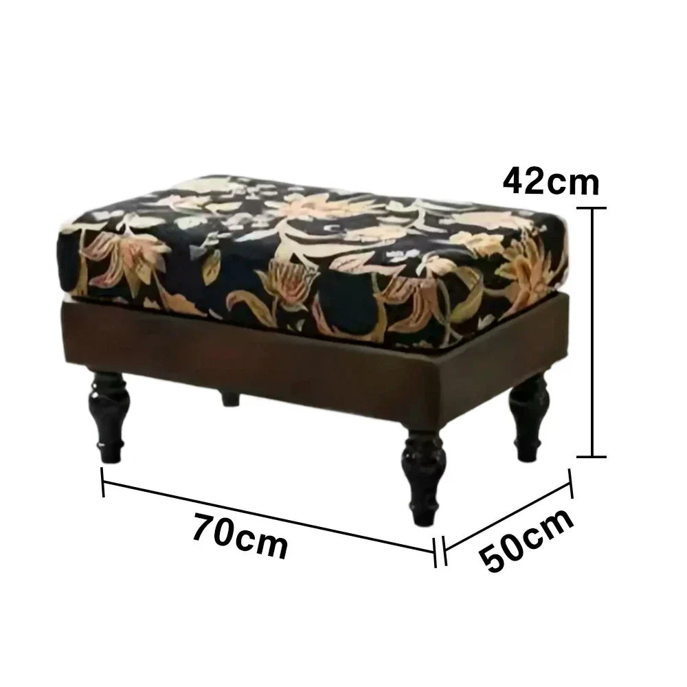 LIVARA Vintage Floral Wingback Armchair with Optional Matching Sofa Stool Chenille Cushion Fabric Frame Trim Black Pine PU High-Resilience Oil-Wax Solid Floral