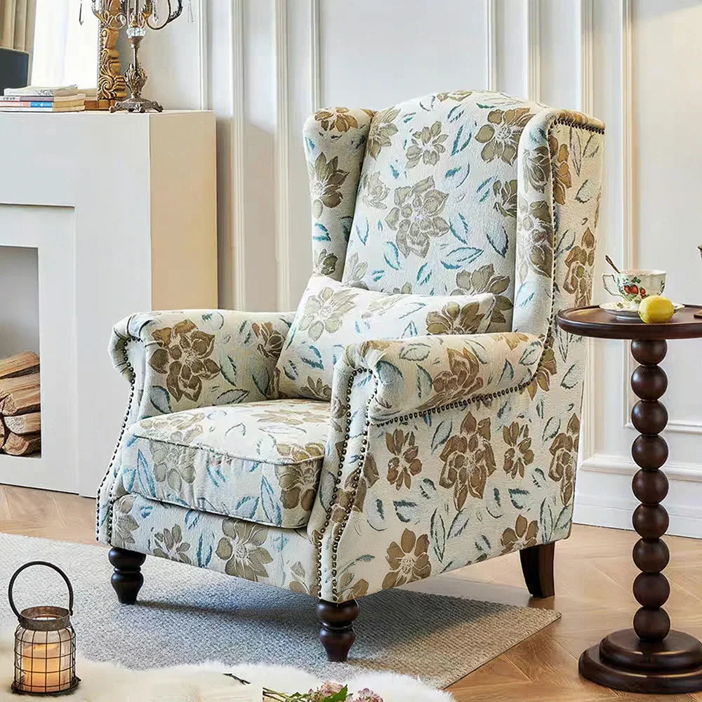 LIVARA Magnolia Fabric Armchair with Optional Matching Sofa Stool Wood Solid Cushion High-Resilience Upholstery Soft Frame Blue