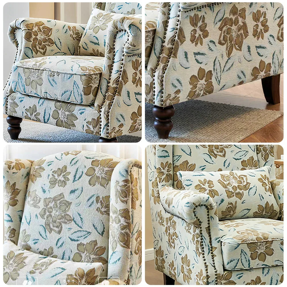 LIVARA Magnolia Fabric Armchair with Optional Matching Sofa Stool Wood Solid Cushion High-Resilience Upholstery Soft Frame Blue