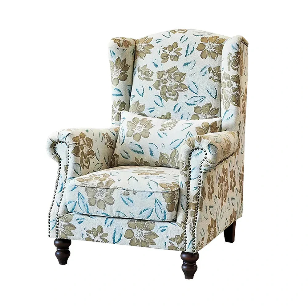 LIVARA Magnolia Fabric Armchair with Optional Matching Sofa Stool Wood Solid Cushion High-Resilience Upholstery Soft Frame Blue