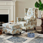 LIVARA Magnolia Fabric Armchair with Optional Matching Sofa Stool Wood Solid Cushion High-Resilience Upholstery Soft Frame Blue