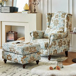 LIVARA Magnolia Fabric Armchair with Optional Matching Sofa Stool Wood Solid Cushion High-Resilience Upholstery Soft Frame Blue