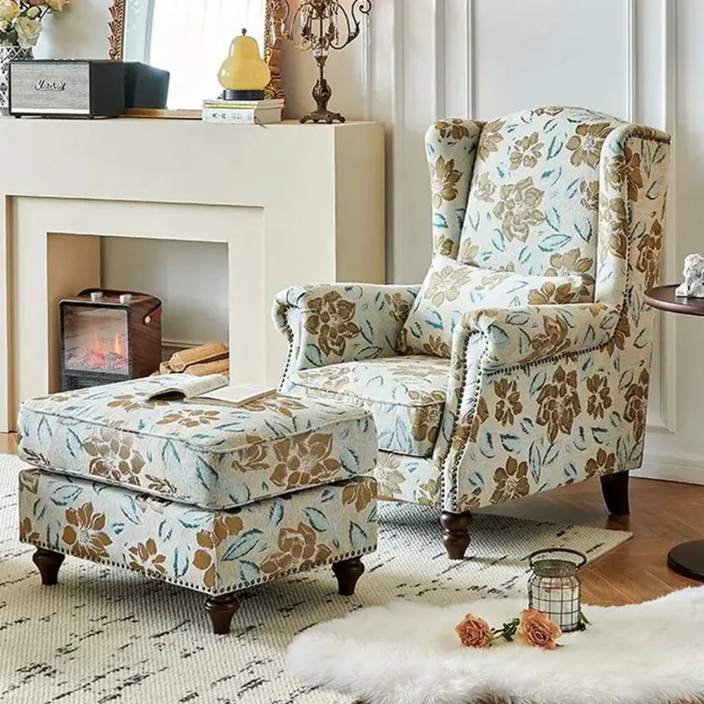LIVARA Magnolia Fabric Armchair with Optional Matching Sofa Stool Wood Solid Cushion High-Resilience Upholstery Soft Frame Blue