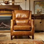 LIVARA Vintage Leather Armchair PU Frame Support Chair Single Feather+Foam Wood Solid Retro Eco-Friendly Cushion Sofa Brown Ergonomic Brown