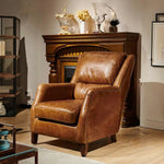 LIVARA Vintage Leather Armchair PU Frame Support Chair Single Feather+Foam Wood Solid Retro Eco-Friendly Cushion Sofa Brown Ergonomic Brown
