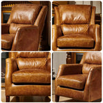 LIVARA Vintage Leather Armchair PU Frame Support Chair Single Feather+Foam Wood Solid Retro Eco-Friendly Cushion Sofa Brown Ergonomic Brown