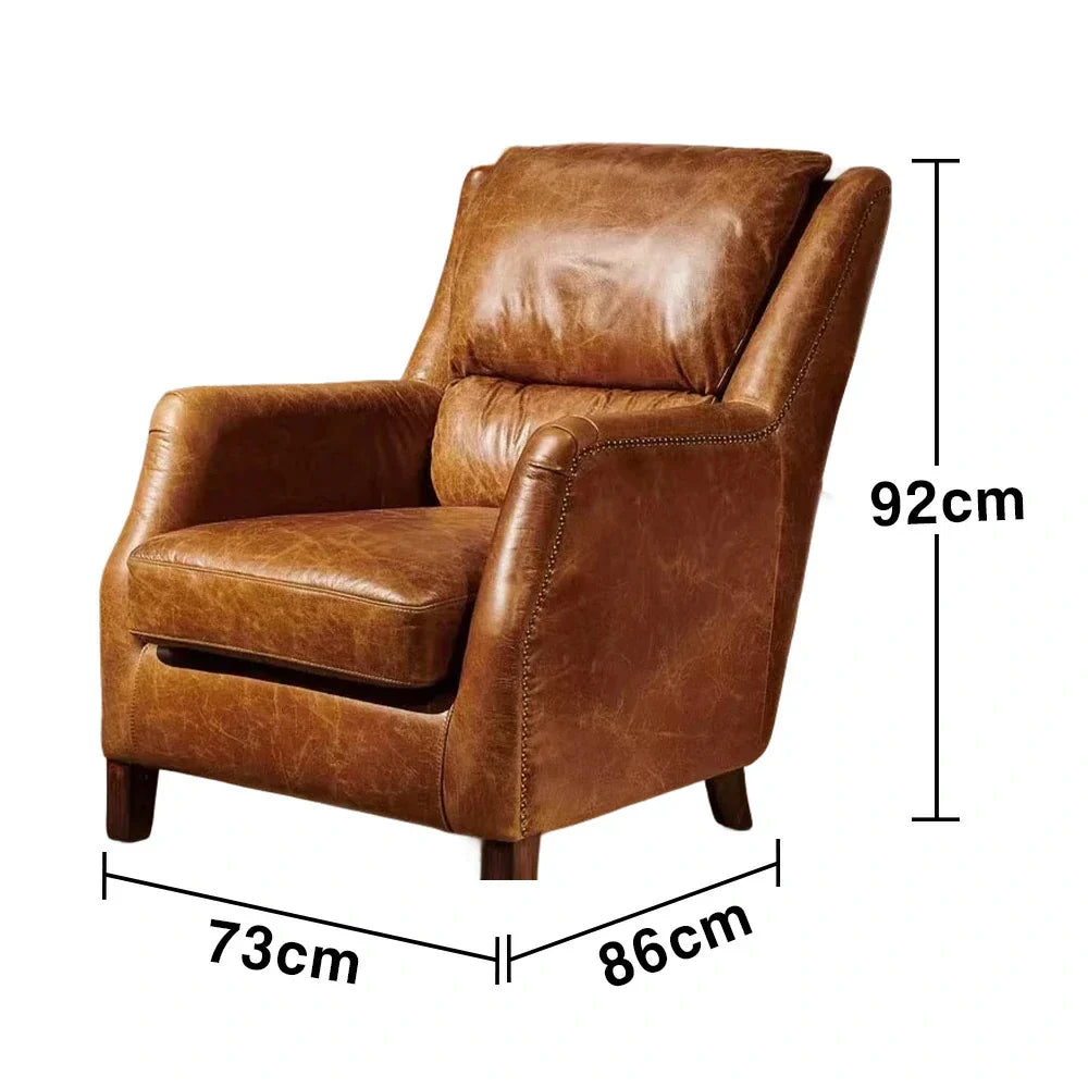 LIVARA Vintage Leather Armchair PU Frame Support Chair Single Feather+Foam Wood Solid Retro Eco-Friendly Cushion Sofa Brown Ergonomic Brown