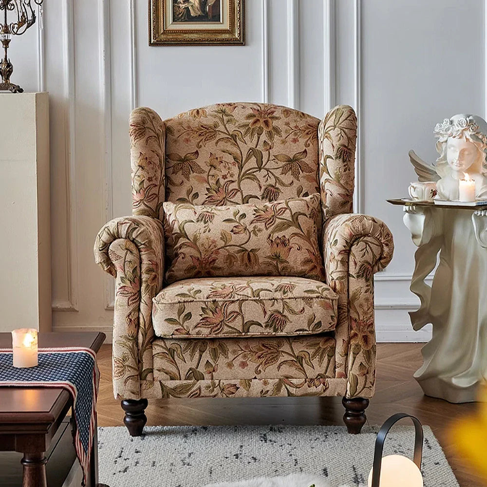 LIVARA Tulip Fabric Armchair Upholstery Support Wood Frame Feather+Foam Retro Sofa Ergonomic Cushion Cigar-Style Chair Solid Modern Single Chenille Blue