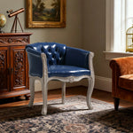 LIVARA Deep Blue Vintage Accent Armchair Frame Backrest PU Tufted Solid Chair Living Navy Leather Elegant Room Single Wood Sofa Retro Blue