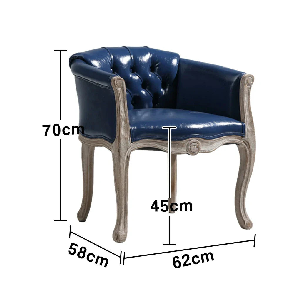 LIVARA Deep Blue Vintage Accent Armchair Frame Backrest PU Tufted Solid Chair Living Navy Leather Elegant Room Single Wood Sofa Retro Blue