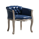 LIVARA Deep Blue Vintage Accent Armchair Frame Backrest PU Tufted Solid Chair Living Navy Leather Elegant Room Single Wood Sofa Retro Blue