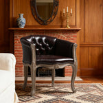 LIVARA Deep Blue Vintage Accent Armchair Leather PU Room Wood Frame Backrest Retro Elegant Solid Single Sofa Chair Living Tufted Brown