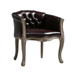 LIVARA Deep Blue Vintage Accent Armchair Leather PU Room Wood Frame Backrest Retro Elegant Solid Single Sofa Chair Living Tufted Brown