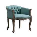 LIVARA Sea Blue Vintage Accent Armchair Sofa Wood PU Living Tiffany Frame Elegant Leather Solid Chair Room Single Tufted Retro Backrest Blue