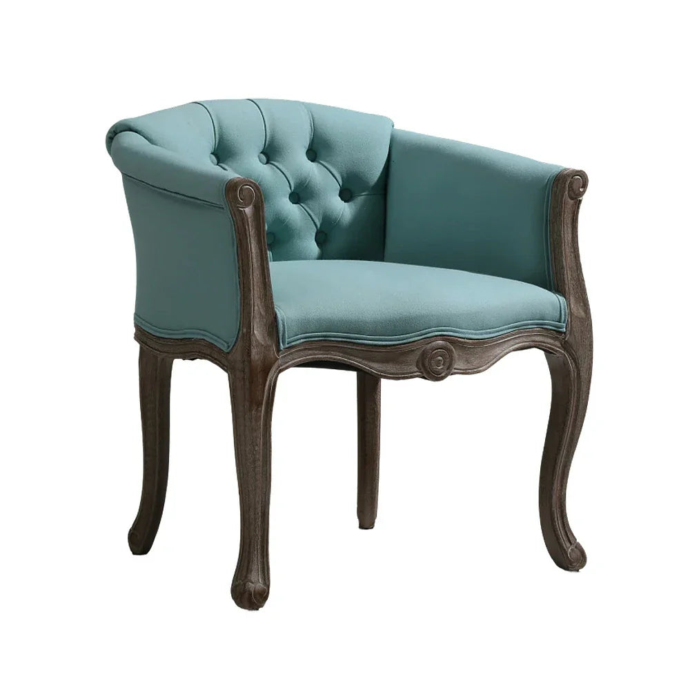 LIVARA Sea Blue Vintage Accent Armchair Sofa Wood PU Living Tiffany Frame Elegant Leather Solid Chair Room Single Tufted Retro Backrest Blue