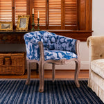 LIVARA Sea Blue Vintage Accent Armchair Tufted Retro Solid Living Room Backrest Sofa Leather Elegant Wood Frame Chair PU Single Blue&White
