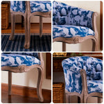 LIVARA Sea Blue Vintage Accent Armchair Tufted Retro Solid Living Room Backrest Sofa Leather Elegant Wood Frame Chair PU Single Blue&White