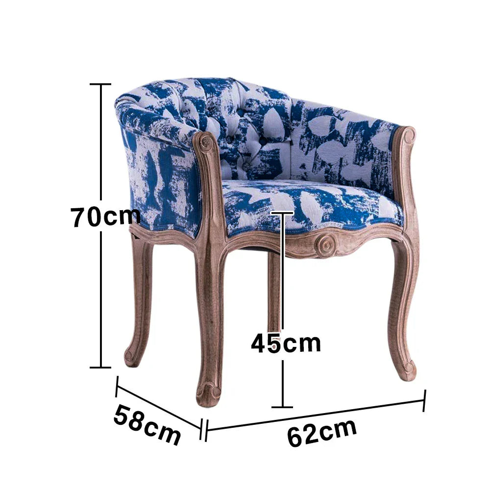 LIVARA Sea Blue Vintage Accent Armchair Tufted Retro Solid Living Room Backrest Sofa Leather Elegant Wood Frame Chair PU Single Blue&White