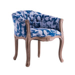 LIVARA Sea Blue Vintage Accent Armchair Tufted Retro Solid Living Room Backrest Sofa Leather Elegant Wood Frame Chair PU Single Blue&White