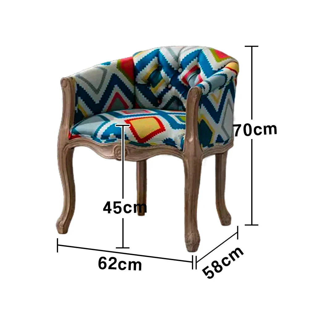 LIVARA Bohemian Vintage Accent Armchair Sofa Wood Bohemian Elegant Backrest Tufted Room Fabric Frame Living Upholstery Colorful Chair Single Solid Style