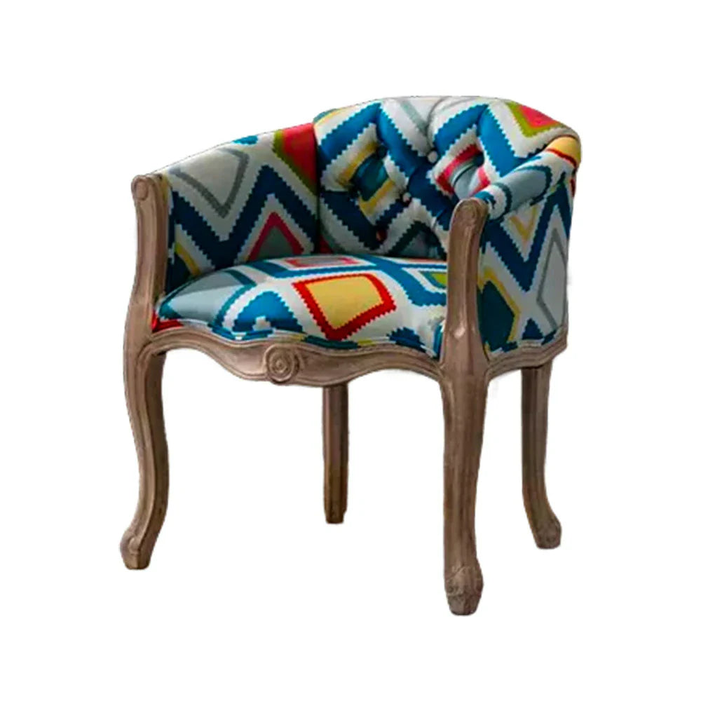 LIVARA Bohemian Vintage Accent Armchair Sofa Wood Bohemian Elegant Backrest Tufted Room Fabric Frame Living Upholstery Colorful Chair Single Solid Style